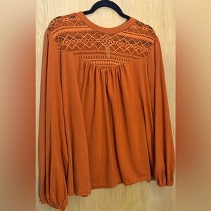 Crewneck Lace Mock Neck Tops for Women with Lantern Sleeve Blouse